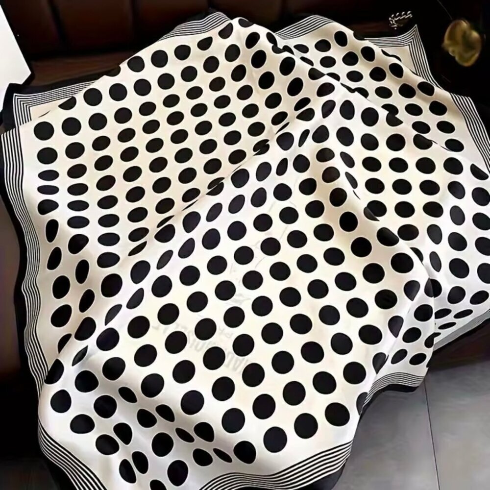 NWT Polkadot Print Square Scarf Silk Satin Black White Neck Hair Accessory - Picture 8 of 8